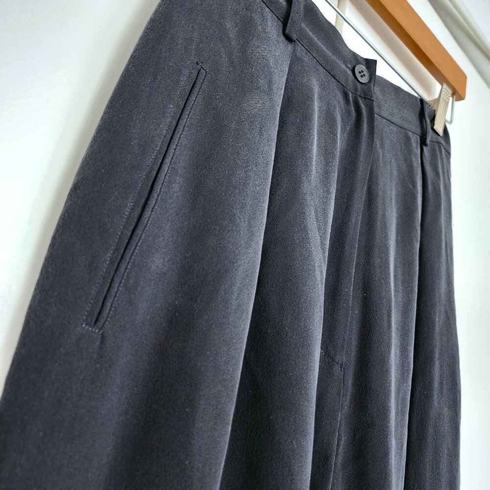 Black 90s Calvin Klein Silk Straight Leg Trousers High Waist Pleated Sz4 (Sml)